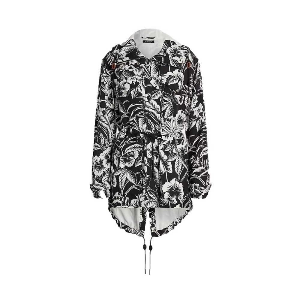 Lauren Ralph Lauren Floral Ripstop‎ Hooded Windbreaker Jacket Women's 3X Blk/Wht